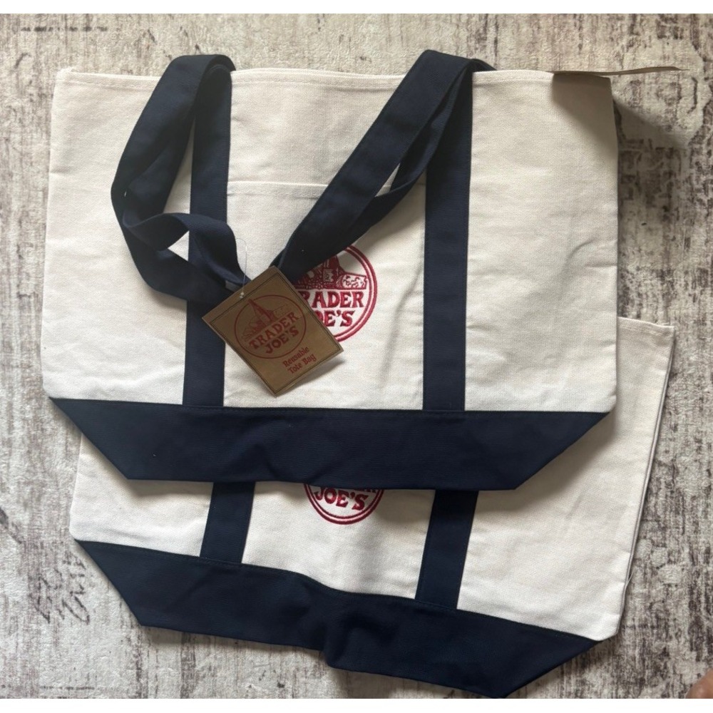 Trader Joe's Large Blue Navy Canvas Tote Bag New with Tag 2x